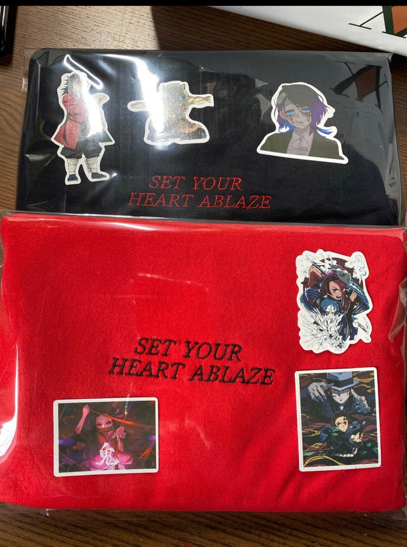 Set Your Heart Ablaze Shirt Motivation Shirt, demon anime, slaying anime - ENGLISH Ver. subtle anime shirts, anime embroidered shirts 
