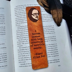 Edgar Allan Poe Leather Bookmark | Dark Academia Bookmark | Bookish Gift | Gothic Literature Bookmark | Gift for Readers | Horror Bookmark