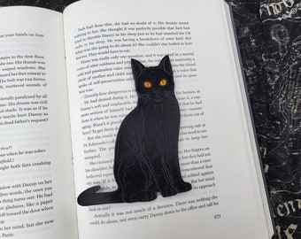 Cat Bookmark | Witchy Gothic Bookmark | Unique Gift for Book Lovers | Cute Black Cat Leather Bookmark | Halloween Occult Witchcraft Bookmark