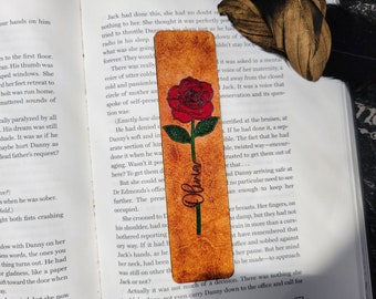 Personalized Name Rose Bookmark | Custom Leather Bookmark for Her | Unique Floral Gift for Book Lover | Personalized Flower Bookmark for Mom