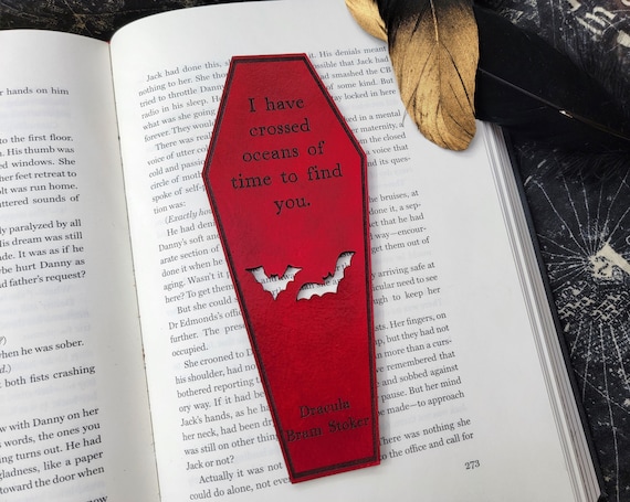Dracula Bookmark | Bram Stoker Book Quote Oceans of Time | Coffin Vampire Horror Goth Leather Bookmark | Halloween Gift for Book Lover