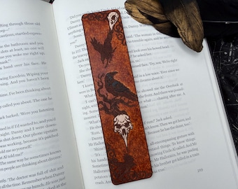 Gothic Raven Leather Bookmark — Witchy Literary Accessory