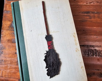 Witch Broomstick Leather Bookmark — Handmade Gothic Literary Accessory