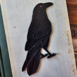 Raven Bookmark Leather Gothic Bird Bookmark Bookish Gift for Reader Black Crow Bookmark Halloween Bookmark Gift for Book Lovers image 1