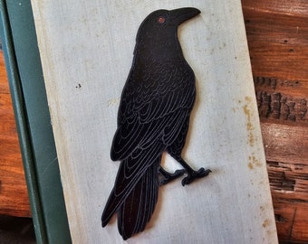 Raven Bookmark | Leather Gothic Bird Bookmark | Bookish Gift for Reader | Black Crow Bookmark | Halloween Bookmark | Gift for Book Lovers