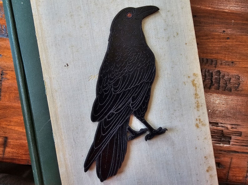 Raven Bookmark Leather Gothic Bird Bookmark Bookish Gift for Reader Black Crow Bookmark Halloween Bookmark Gift for Book Lovers image 1