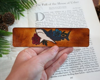 Tiger Shark Bookmark | Shark Lover Gift | Handmade Leather Bookmark | Unique Shark Bookmark | Nautical Ocean Bookmark | Gift for Book Lover