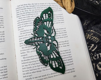 Death's Head Hawkmoth Leather Bookmark- Gothic, Horror & Unique Laser Engraved Moth Bookmark | Unique Gift for Book Lovers | Spooky Bookmark