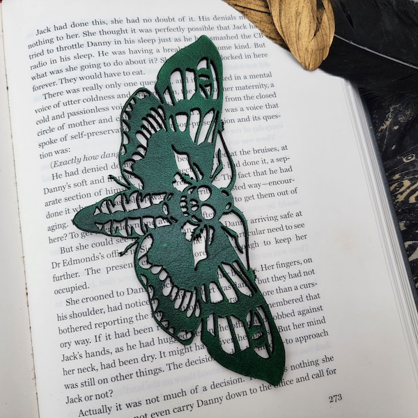 Death's Head Hawkmoth Leather Bookmark- Gothic, Horror & Unique Laser Engraved Moth Bookmark | Unique Gift for Book Lovers | Spooky Bookmark