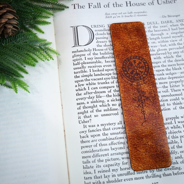 Viking Bookmark | Vegvisir Compass Bookmark | Viking Gifts | Custom Leather Bookmark | Celtic Bookmark | Rune Bookmark | Norse Mythology