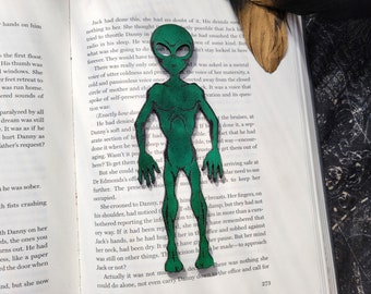Alien Leather Bookmark | Extraterrestrial Space Bookmark  | Unique Gift For Bookworms | Cryptid Supernatural Bookmark | Sci-Fi UFO Bookmark