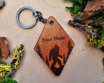 Bigfoot Leather Keychain | Laser Cut Sasquatch, Cryptid Gift
