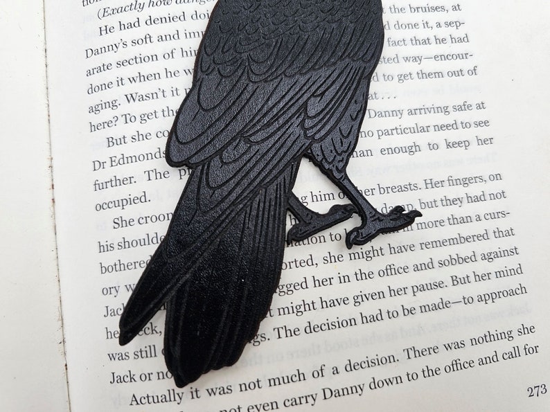 Raven Bookmark Leather Gothic Bird Bookmark Bookish Gift for Reader Black Crow Bookmark Halloween Bookmark Gift for Book Lovers image 5