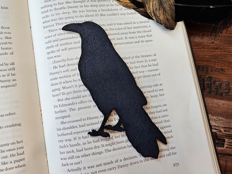 Raven Bookmark Leather Gothic Bird Bookmark Bookish Gift for Reader Black Crow Bookmark Halloween Bookmark Gift for Book Lovers image 7