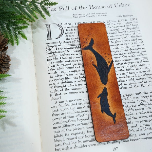 Whale Bookmark | Ocean Animal Bookmark | Whale Lover Gift | Gift for Book Lover | Humpback Whale | Handmade Leather Bookmark | Nautical Gift