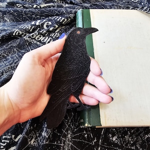 Raven Bookmark Leather Gothic Bird Bookmark Bookish Gift for Reader Black Crow Bookmark Halloween Bookmark Gift for Book Lovers image 8