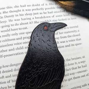 Raven Bookmark Leather Gothic Bird Bookmark Bookish Gift for Reader Black Crow Bookmark Halloween Bookmark Gift for Book Lovers image 4