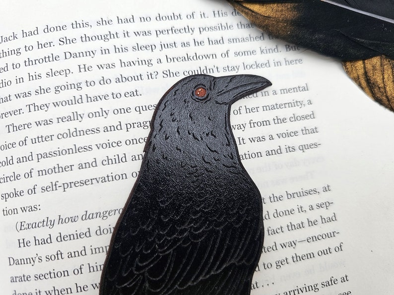 Raven Bookmark Leather Gothic Bird Bookmark Bookish Gift for Reader Black Crow Bookmark Halloween Bookmark Gift for Book Lovers image 4