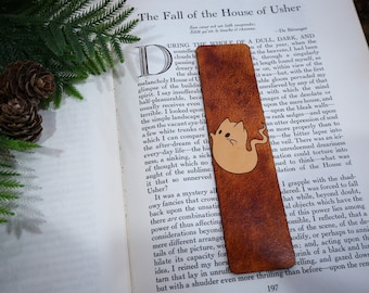 Cat Ghost Bookmark | Cute Spooky Bookmark | Leather Bookmark | Gift for Book Lover | Halloween Horror Bookmark | Creepy Gothic Bookmark