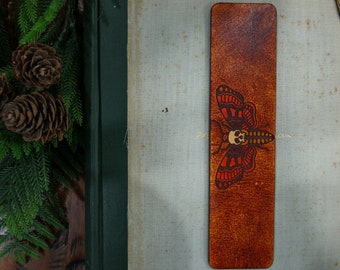 Handmade Leather Death's Head Moth Bookmark | Gothic Horror Gift