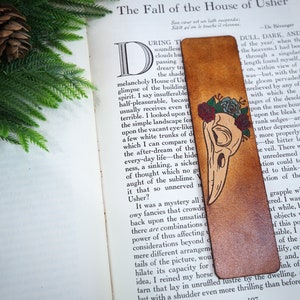 Leather Crow Skull Bookmark | Gothic Macabre Bookmark | Bookworm Gift | Creepy Oddities Bookmark | Spooky Horror Bookmark | Bird Bookmark