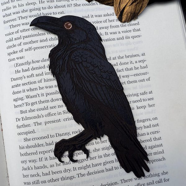 Leather Raven Bookmark | Handmade Gothic Bookmark | Dark Academia Book Lover Gift | Witchy Reading Accessory | Bird Lover Gift