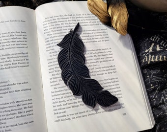 Feather Leather Bookmark | Horror Goth Black Crow Realistic Feather Bookmark | Unique Gift for Book Lover | Spooky Raven Bookmark