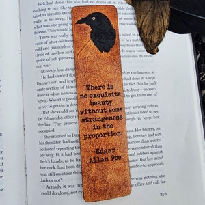 Leather Poe Quote Bookmark | Raven Bookmark | Stocking Stuffer for Readers | Gothic Bookmark | Edgar Allan Poe Gift | Goth Literary Gift