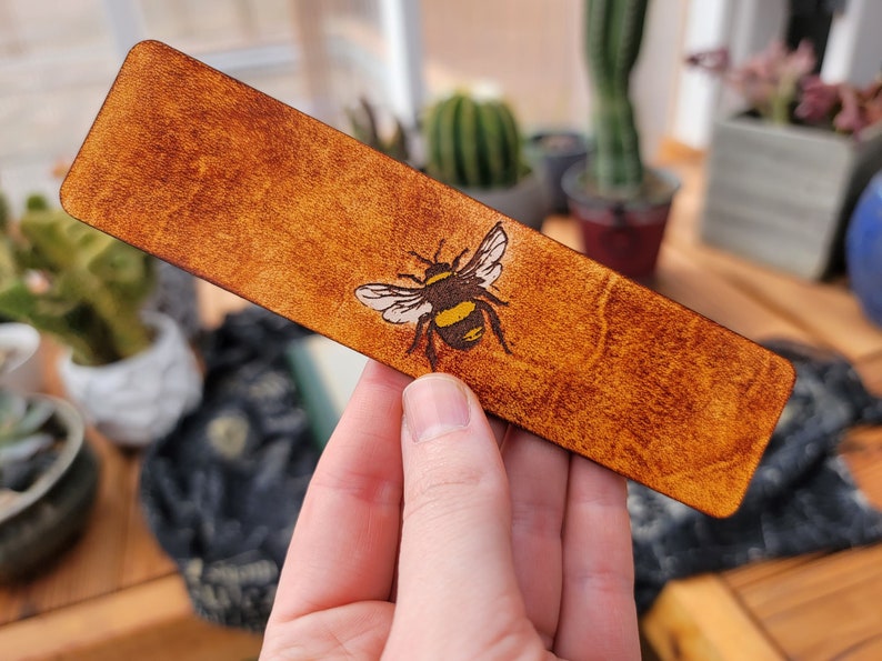 Bee Bookmark Insect Bookmark Unique Nature Leather Bookmark Bookish Gift Bumble Bee Bookmark Gift for Book Lover Cute Bookmark image 2