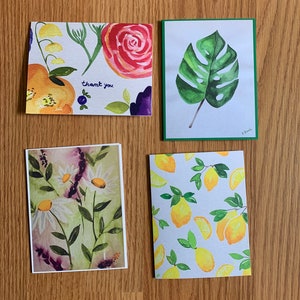 Set of 4 watercolor greeting cards