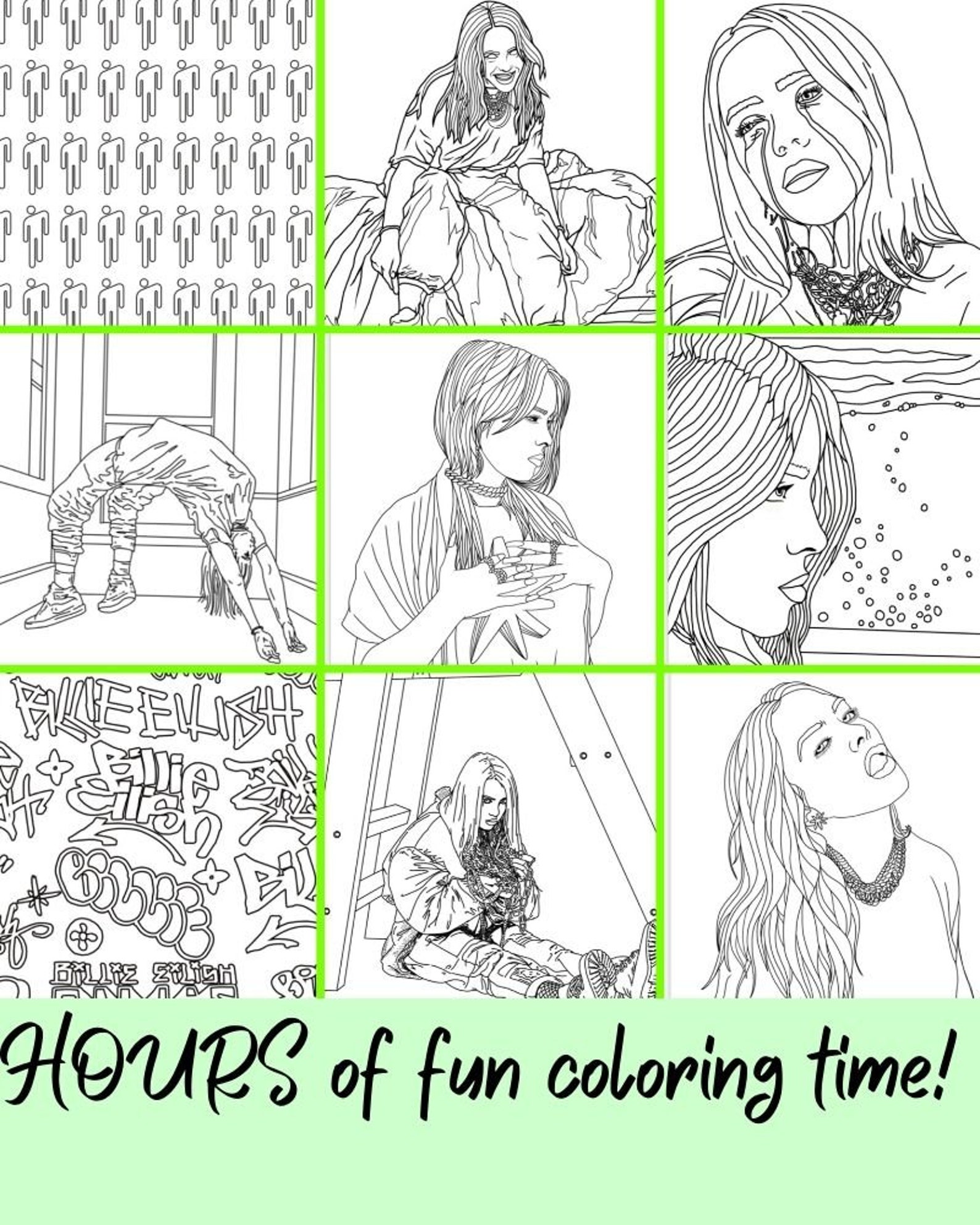 Download 17 Billie Eilish Coloring Pages Fan Art Color Billie | Etsy