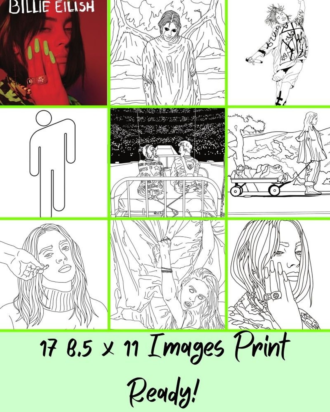 Download 17 Billie Eilish Coloring Pages Fan Art Color Billie | Etsy
