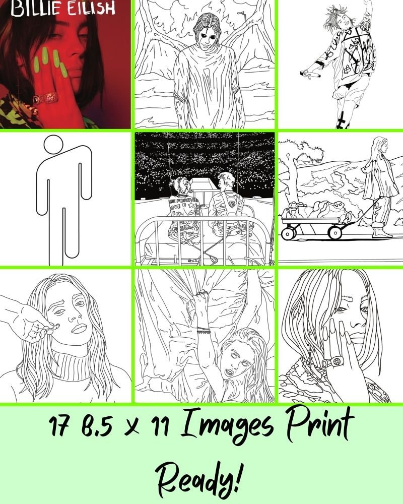 Download 17 Billie Eilish Coloring Pages Fan Art Color Billie | Etsy