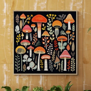 Mushroom Scandinavian Folk Art, Nature Wall Art, Nordic Mushroom Poster, Swedish Folk Art, Norwegian Folk Art, Scandinavian Print