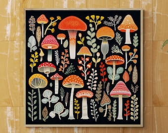 Mushroom Scandinavian Folk Art, Nature Wall Art, Nordic Mushroom Poster, Swedish Folk Art, Norwegian Folk Art, Scandinavian Print