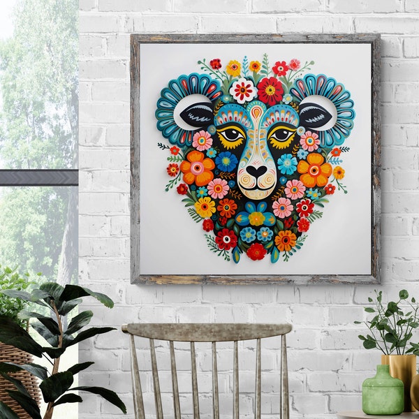 Scandinavian Folk Art Sheep and Flower Print, Nordic Sheep, Nordic flower, Swedish Folk Art, Norwegian Folk Art, Scandinavian poster