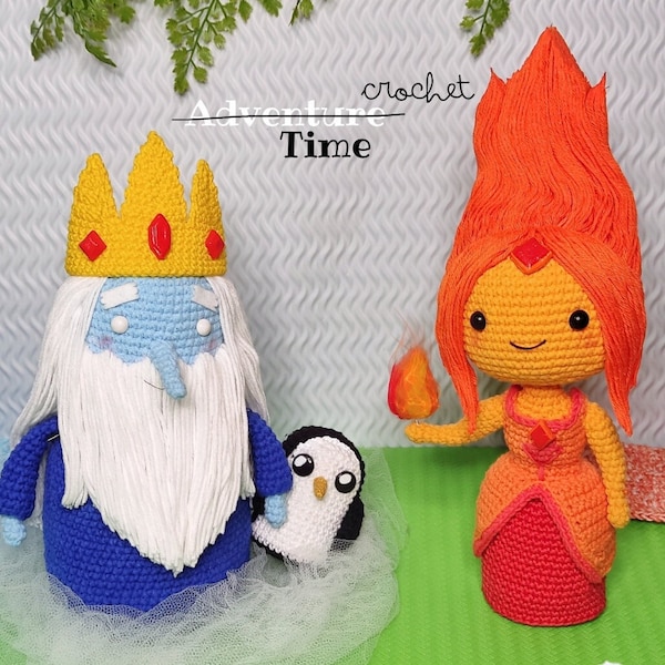 Amigurumi Crochet Pattern Bundle: Ice King, Flame Princess, Gunter (Digital PDF Pattern)