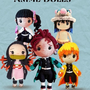 Samouczek: Zestaw wzorów anime Amigurumi – Pakiet wzorów 5 w 1 – 5 lalek szydełkowych Kawaii – Pobieranie w formacie PDF – Natychmiastowe pobieranie