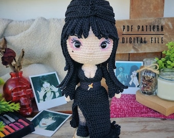Tutorial: Gothic Diva Amigurumi Crochet Pattern – Mistress of the Dark Doll – PDF Tutorial – Digital Download