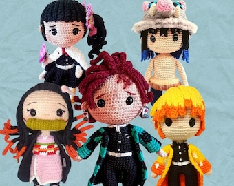 アニメあみぐるみかぎ針編みパターンバンドル：かわいい人形5体
