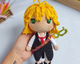アニメかぎ針編みぬいぐるみパターン：ショートブロンド戦士あみぐるみ（PDFデジタルダウンロード）