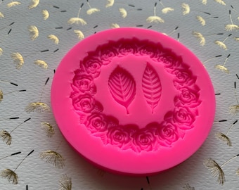 Rose Garland Silicone Mold 3D Diameter 2.6” Depth .3” Leaves 1.1” Long .5” and .4”wide