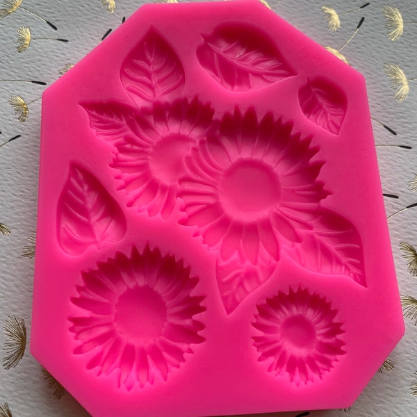 Sunflower Silicone Mold 3D Largest Sunflowers  3.75” Inches Medium Sunflower 1.25” Inches Small Sunflower 1” Inch Leafs 1” and .75” inch