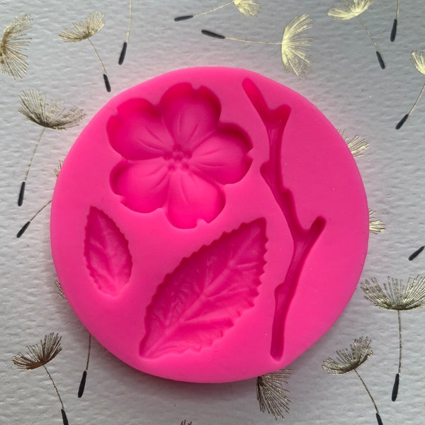 Sakura Cherry Blossom Silicone Mold 1”Flower 1” &.5” Leaves 1.75” Branch