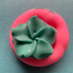 May include: A teal blue flower shaped silicone mold in a pink silicone mold.