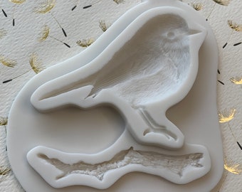 Finch Bird with Tree Branch Silicone Mold 3D 2.5”Tall 3.5” Wide .4”Depth