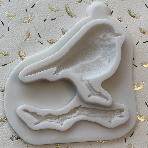 Finch Bird with Tree Branch Silicone Mold 3D 2.5”Tall 3.5” Wide .4”Depth