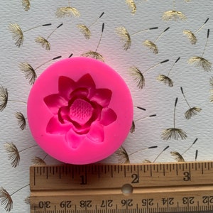 May include: Pink silicone mold for making a flower-shaped cake decoration. The mold is about 1 inch in diameter.