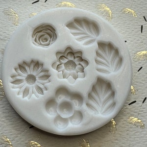 Petite Flowers and leaves  Silicone Mold 3D Mini .75” inches Diameter