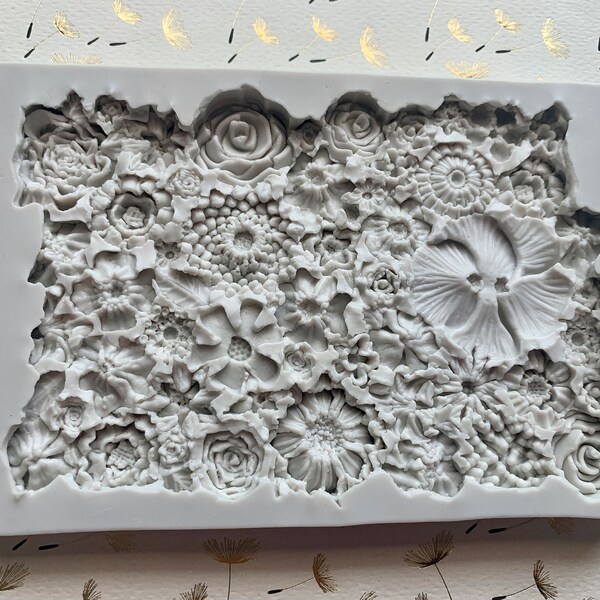 Orchids and Blooms  Silicone Mold 3D Fondant 6”Wide 4.25”Tall .6”Depth